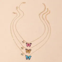 3 pçs conjunto bonito colorido pequena borboleta pingente colar para meninas bff amigos crianças ins estilo doce jóias 240226