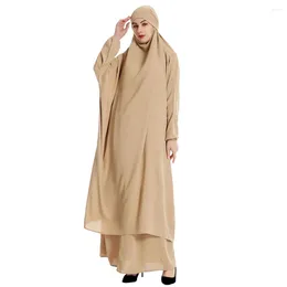 Ethnic Clothing Prayer Garment Dress 2 Piece Set Muslim Women Batwing Sleeves Abaya Skirt Khimar Hijab Islamic Kaftan Dubai Eid Ramadan