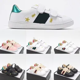 Girls Star Shoes Chirdren Italy Bee Casual Shoe White Flat Leather Shoe Green Red Stripe Embroidered Sport Snake Storlek 26-35 P4SP#