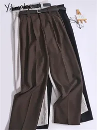 Women's Pants Yitimoky Belt Women 2024 Fashion Office Ladies High Waist Harem Chic Casual Loose Straight Ankle Length