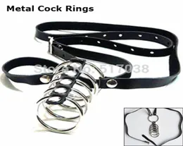 W1031 Mężczyzna skórzany kutas Bondage Penis Penis metalowe pierścienie wiązka Urządzenie Pasek dla dorosłych seks gra Fetysz Produkty dla men9657593