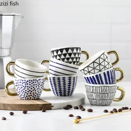 Seramik Süt Kahve Kupa Masaüstü Geometrik Desen Çay Bardakları 100ml Yaratıcı Ev Mutfak Kahve Tutma Kupası 240301