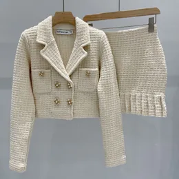 Set gonna corta di design autunno/inverno colletto polo francese maniche lunghe cappotto cardigan lavorato a maglia con bottoni dolce diamante più gonna