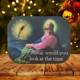 Wall Clocks Funny Clock Jesus Wooden Christ Look At The Time Novelty Religious Decoration For Bedroom Home Decor