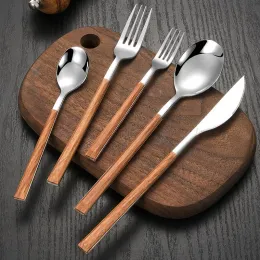 Sets 30pcs Stainless Steel Imitation Wooden Handle Cutlery Set Dinnerware Clamp Western Tableware Knife Fork Tea Spoon