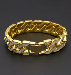 Cuban Link Chain Bracelet For Mens Iced Out Hip Hop Bracelets Jewelry Gold Plating Bangle Zircon Chains5631026