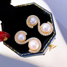 Stud Earrings S Design Fashion Genuine Pearl 6-9mm Double Pearls Jewelry For Women
