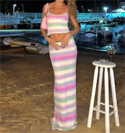 Saia nova moda feminina 2 peças roupas de verão sem mangas tie dye print cami topos longo bodycon conjunto saia clube estilo rua venda quente