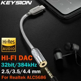 Amplificador keysion dac fone de ouvido sem perdas decodificador de música usb tipo c a 3.5mm/2.5mm/4.4mm hd alta fidelidade áudio digital adaptador amplificador de fone de ouvido