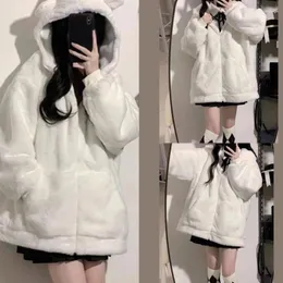 Casaco de lã com capuz feminino para mulheres oversized zíper com capuz inverno quente sherpas