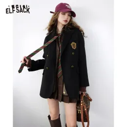 Blends ELFSACK Warm Wool Blazer Coats Women 2023 Winter Academic Style Outwears
