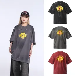 24SS USA Eye Mud Färben Vintage Print T-Shirt gewaschen Männer T-Shirt Frühling Sommer Frauen Oversize Street Skateboard Casual Baumwolle T-Shirt 0302