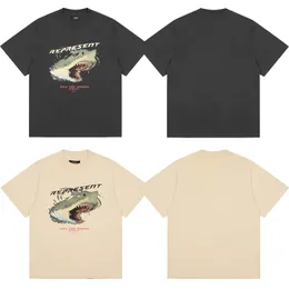 サメのプリント代表デザイナーメンTシャツr e p ResentsデザインブランドラグジュアリーコットンルーズビンテージグラフィックTシャツ半袖ポロスデザイナーサマー