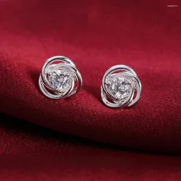 Stud Earrings Wedding Party 925 Sterling Silver For Women Street Fashion Jewelry Birthday Gift Shiny Zircon Ear Studs