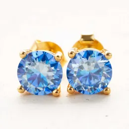 Lyxmodemän kvinnor mode 925 sterling silver gult guld pläterat 0,5ct 1ct 2ct blå moissanit studs örhängen trevlig gåva