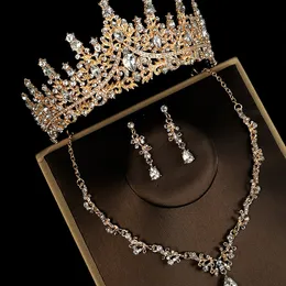 Luxury Rhinestone Tiara Wedding Headband Bridal Crown Necklace Earrings Set for women party Valentine's Day Gift