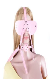 Turn Y Shape Head Harness Blindfold Pink Gag Pink Leather Adjustable Lockable Belt BDSM Pig Dog Slave Training Kit8556073