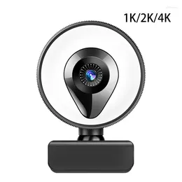 Webcam com microfone e anel de luz Plug Play Web Camera Auto Focus USB para PC Desktop Laptop