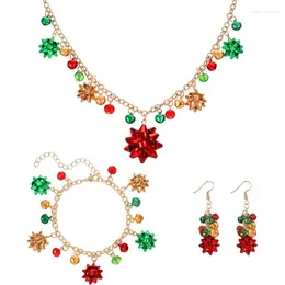 Necklace Earrings Set Christmas Bracelet Flower Colorful Bells Jewelry For 2024