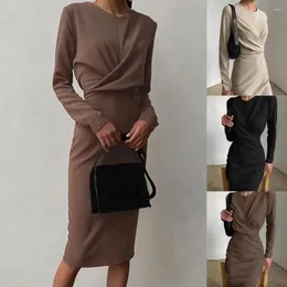 Casual Dresses Slim Women Dress Elegant Office Lady Party Solid Color Draped Straight Pencil For Work Women's Clothing