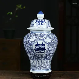Flaskor Jingdezhen porslin handgjorda blå och vita tempel burk te förvaring potten kinesisk stil dekorativ keramisk ingefära