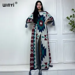 Sukienka Winyi Nowy geometryczny nadruk komfort ciepły moda kaftan świąteczny sukienka elegancka afryka boho zima kaftan dla kobiet imprezę długą sukienkę