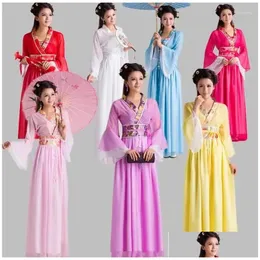 Stage Wear 2024 Ancient Chinese Costume Women Folk Dance for Woman Hanfu Year Fan Clothing Costumes Drop Delivery Apparel OT9LO