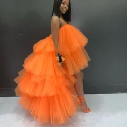 Dresses Pretty Orange Tulle Dress Plus Size High Low Tulle Skirts Women Long Extra Puffy Tutu Skirt for Gilrs Birthday Party Saias