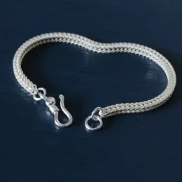 925 Sterling Silver Bracelet Square Fox Tail Bangle للنساء والرجال يشمل Clasp 240228