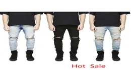 남성 Histreet Slim Fit Ripped Jeans Mens 고민하는 데님 조깅하는 무릎 구멍 씻은 파괴 된 청바지 6976166