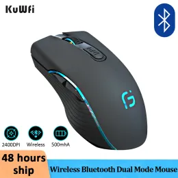 Ratos KuWFi Wireless Bluetooth Mouse Recarregável Silencioso Ergonômico Computador 2400 DPI Backlight Mouse para Laptop PC Gaming Office
