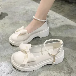 Women Thick Platform Mary Janes Lolita Shoes Party Pumps Summer Sandals Bow Chain Mujer Shoes Fashion Oxford Zapatos 240226