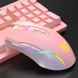 Fareler Yeni Ürün Onikuma CW905 Sevimli Pembe Kablosuz Oyun Fare RGB Seçim Evi Ergonomik Sevimli Defter Masaüstü Ev Ofis Fare