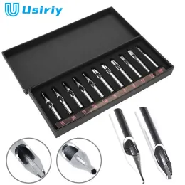 Tips 11PCS Tattoo Stainless Steel Tips Tubes Set Kit Box Round Flat Nozzle Tattoo Tips for Tattoo Needles Machine Grip Supply