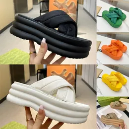 Luxury Slippers Women Nylon Cross Strap Slides Designer Sandals Platform Shoes Plate-forme Women's Slide Sandal Beach Woman Rubber Slipper 6.5cm heel pantoufle