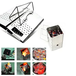 Portable Charcoal Starter Stainless Steel Outdoor Barbecue Grill Fire Folding Carbon Stove BBQ Heating 240220