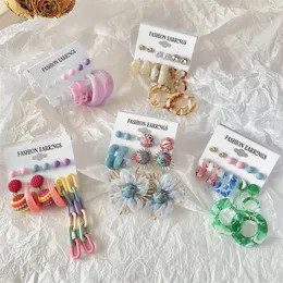 Dangle Earrings Candy Color Acrylic Chain Set Women Girls Exaggerated Metal Geometry Tassel Drop Earring Stud Ear Jewelry Gifts