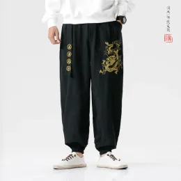 Byxor 2023 män kinesisk stil broderi drake kung fu harem byxor man japanska mode sport avslappnade byxor dans streetwear byxor