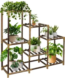 Twocorn Tesisi Standı Kapalı, 3 katmanlı açık ahşap bitki, birden fazla bitki için standı, oda köşeleri için ideal olan 7 saksı bitkisini barındırıyor