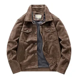 Mcikkny Men Cargo Suede Leather Jacket