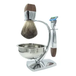 Razor Irazor Classic 5 -camada de lâmpada raspando a navalha e a remoção de cabelo Kit Kit de madeira lida com escova de texugo puro tigela de aço inoxidável