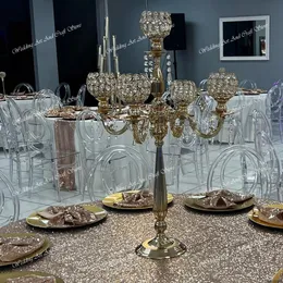 75 cm till 100 cm) Bröllopsbord dekoration kristall ljuskrona guld bröllop mittstycke trumpet vas för bröllop centerpieces crystal blommor centrum bröllop bröllop