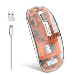 Ratos 3 modos sem fio bluetooth mouse transparente 2.4g usb 2400dpi ajustável bateria recarregável ratos de exibição para ipad mipad portátil