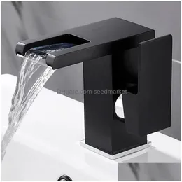 Bathroom Sink Faucets And Cold Water Led Waterfall On The Table Basin Flow Power Generation Light Mixed Vae Faucet Black Torneira Do Dhbtg