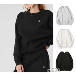 Yoga Outfit AL-182 CREW NECK PULLOVER Warm Sweatshirts Silver 3D on chest Loose Sweatwear Unisex Casual Top Fashion Outwear Jacket