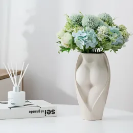 花の北欧の白い陶器の花瓶、結婚式の装飾の花瓶の彫刻、女性の図形、家屋の装飾、テーブル装飾品