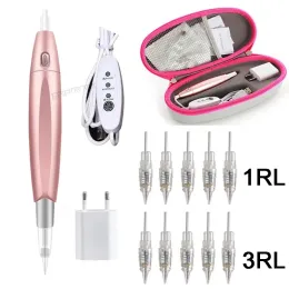 Pistole Dermografo Micropigmento Kit macchina per tatuaggi Penna professionale per tatuaggi con 10 kit di trucco per aghi a cartuccia Completo per principianti