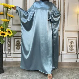 Ethnic Clothing Eid Mubarak Satin Abayas Loose Women Muslim Maxi Dress Islamic Dubai Abaya Turkey Kaftan Robe Djellaba Ramadan 2024