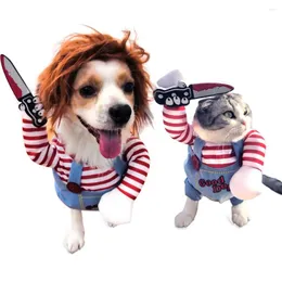 Dog Apparel Halloween Clothes With Holding A Knife For Pet Christmas Cosplay Novelty Funny Cat Party Clothing