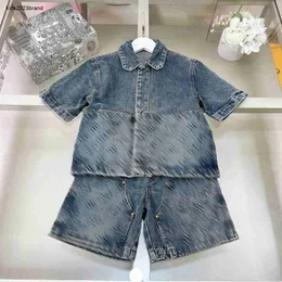 Ny baby denim tvådelar set sommarbarnsspårar storlek 100-160 logotyp jacquard pojkar kort ärmskjorta och shorts 24Feb20